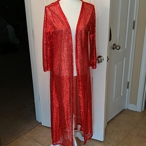 Long red sequins kimono